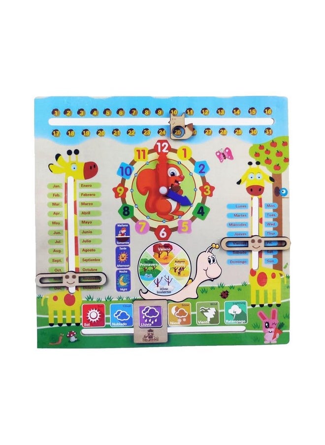 Smoneo - Smoneo 6 in 1 Wooden Calendar Clock with Several Functions and Sliders for Toddlers; Children's Preschool Educational Learning Toy (Random Colour) (6 in 1 Board) - Image 1