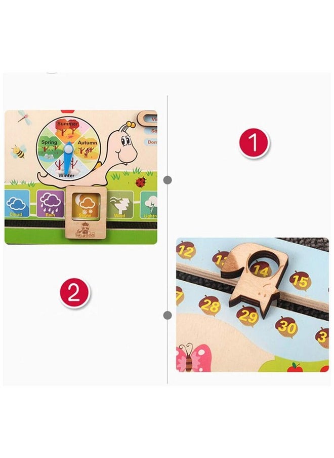 Smoneo - Smoneo 6 in 1 Wooden Calendar Clock with Several Functions and Sliders for Toddlers; Children's Preschool Educational Learning Toy (Random Colour) (6 in 1 Board) - Image 1
