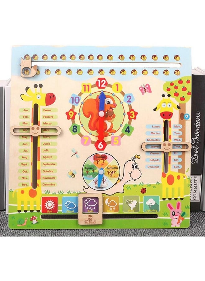 Smoneo - Smoneo 6 in 1 Wooden Calendar Clock with Several Functions and Sliders for Toddlers; Children's Preschool Educational Learning Toy (Random Colour) (6 in 1 Board) - Image 1