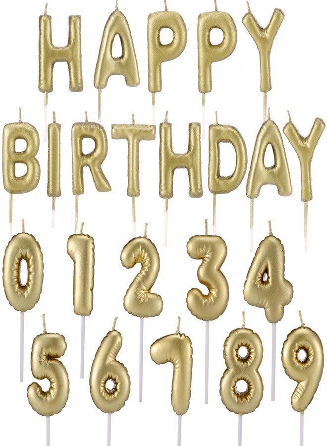 MTLEE 23 Pcs Happy Birthday Balloon Candles Cake Topper Letters Numeral Cake Candles for Birthday Decoration Party Supplies, Gold - Image 1