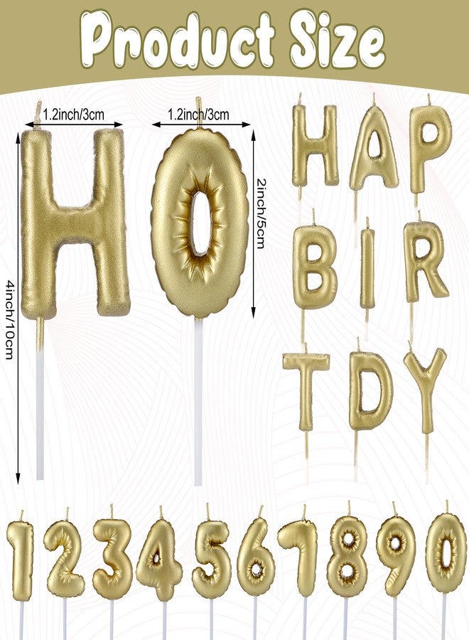 MTLEE 23 Pcs Happy Birthday Balloon Candles Cake Topper Letters Numeral Cake Candles for Birthday Decoration Party Supplies, Gold - Image 2