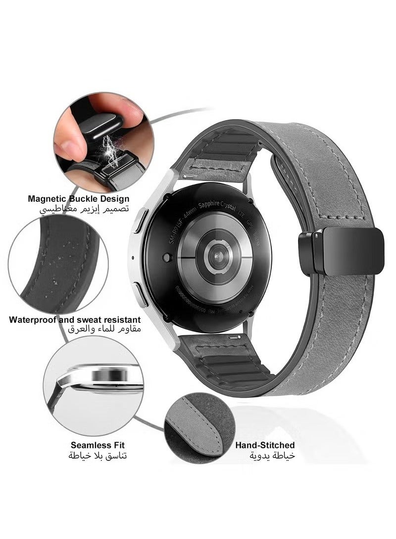 22mm Leather Watch Strap with Magnetic Buckle Design, Compatible with Huawei GT3/4 46mm, GT3 Pro, Huawei Watch 3, GT2e, GT2 Pro, GT2 42/46mm, Samsung Galaxy Watch 3 45mm/Gear S3(Grey) - Image 3