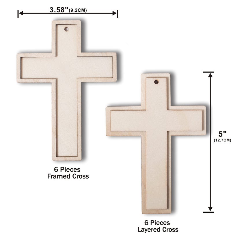 Cregugua 12 Pack Unfinished Poplar Plywood Wooden Cross for DIY Crafts - Image 3
