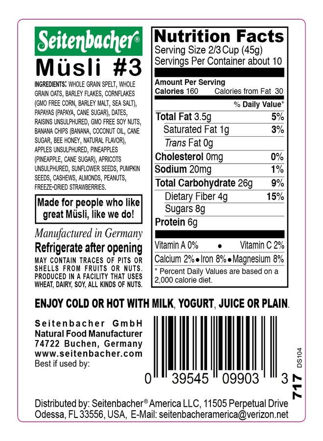 Seitenbacher Muesli Cereal #3 - For Active People - Fruit Mix 16 Ounce (Pack of 6) - Image 4