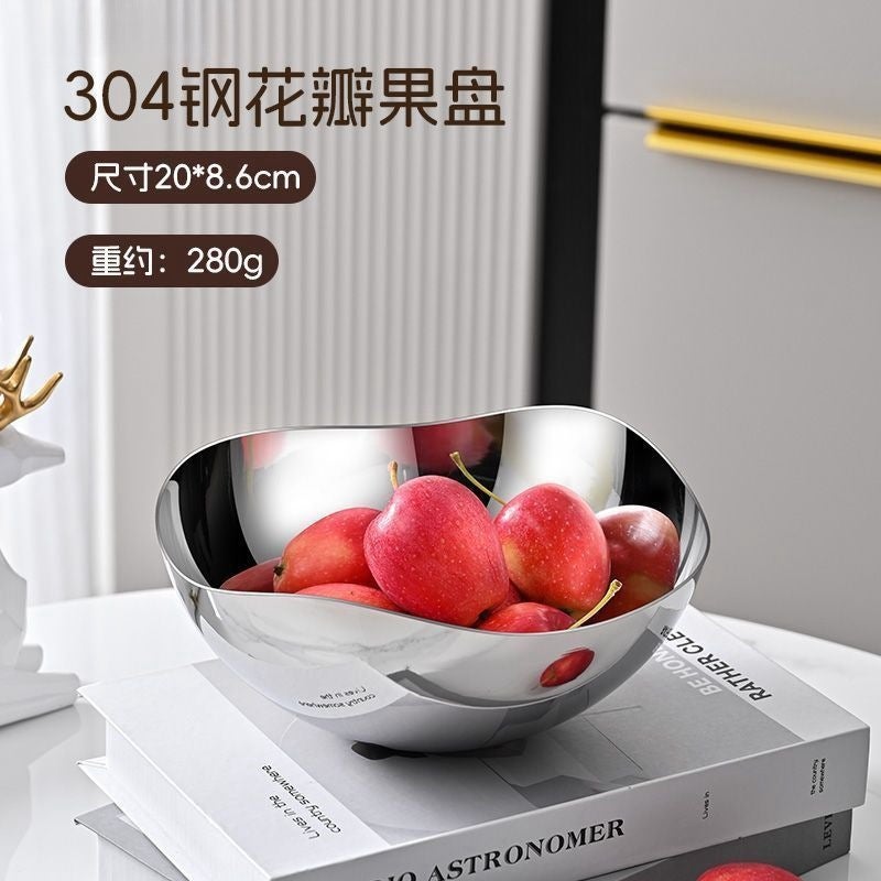 304 stainless steel cooking bowl large shaped bowl creative light luxury irregular salad bowl restaurant hotel decoration Petal fruit plate [20cm]] 