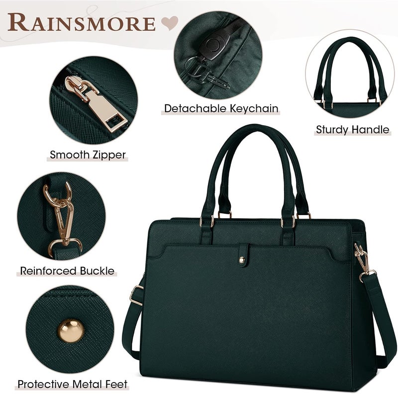 RAINSMORE حقيبة كمبيوتر محمول RAINSMORE للنساء مقاس 15.6 بوصة من الجلد، حقيبة عمل مقاومة للماء، حقيبة مكتبية للكمبيوتر، حقيبة يد - Image 2