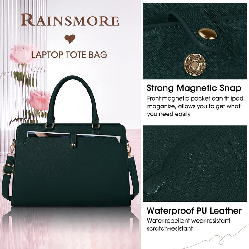 RAINSMORE حقيبة كمبيوتر محمول RAINSMORE للنساء مقاس 15.6 بوصة من الجلد، حقيبة عمل مقاومة للماء، حقيبة مكتبية للكمبيوتر، حقيبة يد - Image 3