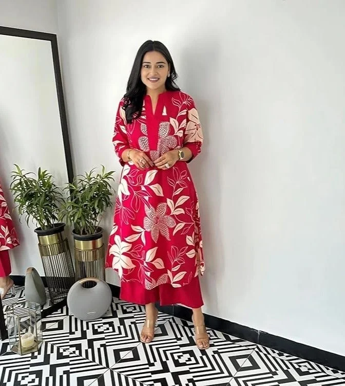 GoSriKi  GoSriKi Women's Rayon Viscose A-Line Printed Kurta with Pant (VIBHA RED-VKS01-GS_S_Red_Small) for Women | Best Price UAE