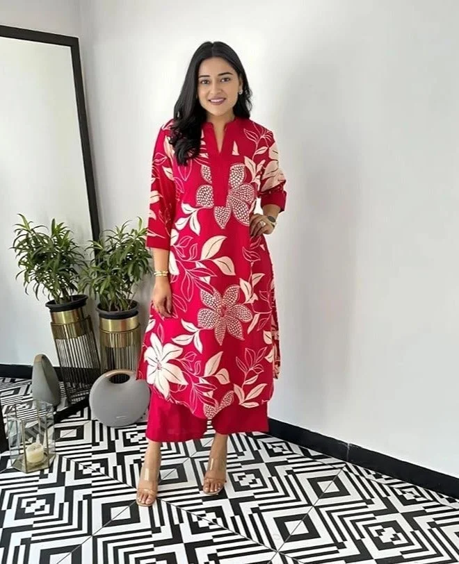 GoSriKi  GoSriKi Women's Rayon Viscose A-Line Printed Kurta with Pant (VIBHA RED-VKS01-GS_S_Red_Small) for Women | Best Price UAE