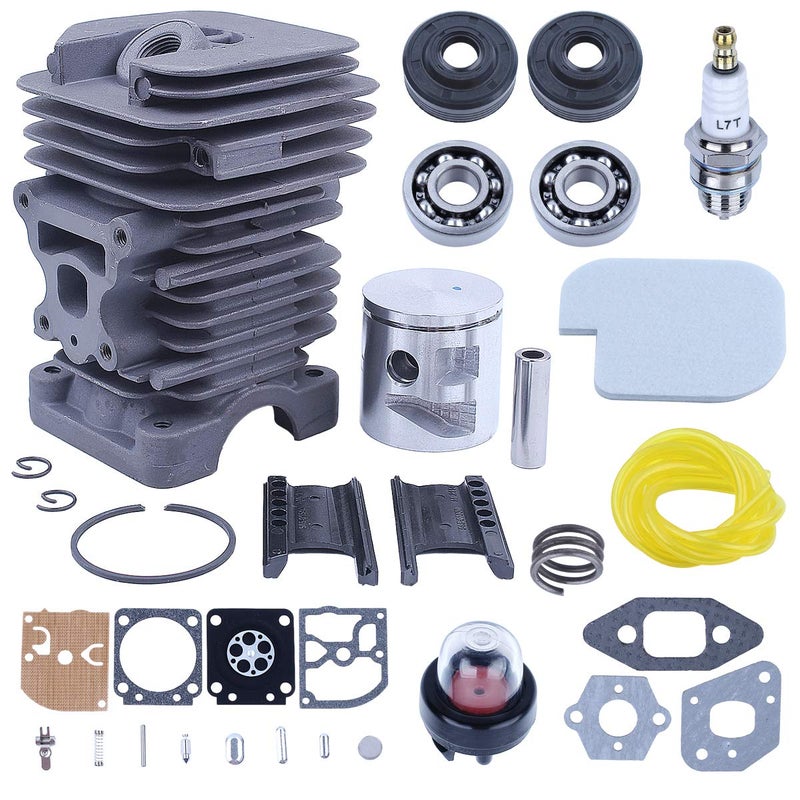 Adefol Chainsaw 41mm Cylinder Piston Kit for Poulan P3314 P3416 P3816 P3516PR with Spark Plug, Primer Bulb, Gasket Set, Carb Kit, Air Filter Fuel Line, Worm Gear, Crank Bearing, Oil Seal Parts