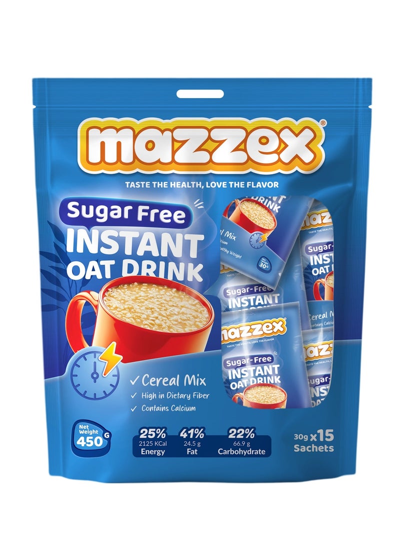 Mazzex Sugar-Free Instant Oat Drink, 15 Sachets, 450g, High in Dietary Fibre - Image 1