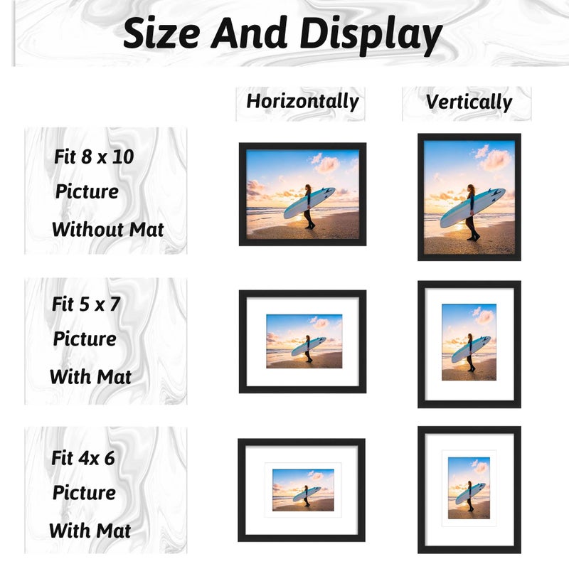 YCCXBW 8x10 Picture Frame Display Photo 5x7 and 4x6 With Mat Signature Diamond Art Painting Plexiglass Engineered Wood Frame For Table Top and Wall Mounting(Black, 8X10 MDF) - Image 3