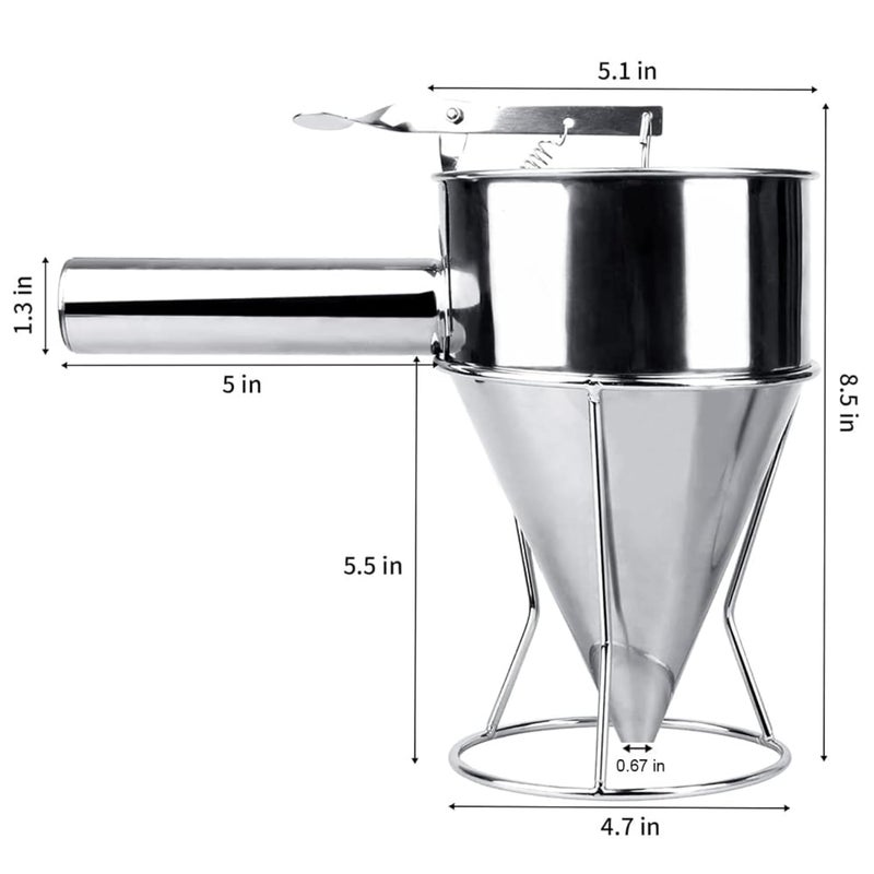 POPSHY POPSHY Pancake Dispenser Stainless Steel Funnel Octopus Balls Tools With Handle Rack Pancake Waffle Batter Dispenser Cooking Tools For Pancake Takoyaki and Baking  - Image 2
