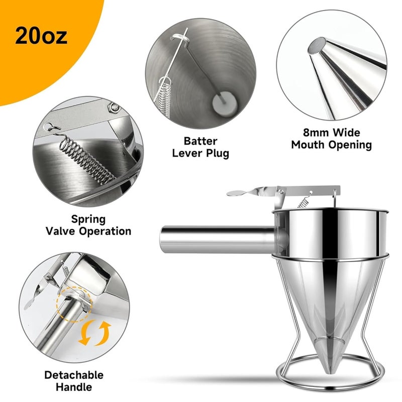 POPSHY POPSHY Pancake Dispenser Stainless Steel Funnel Octopus Balls Tools With Handle Rack Pancake Waffle Batter Dispenser Cooking Tools For Pancake Takoyaki and Baking  - Image 4