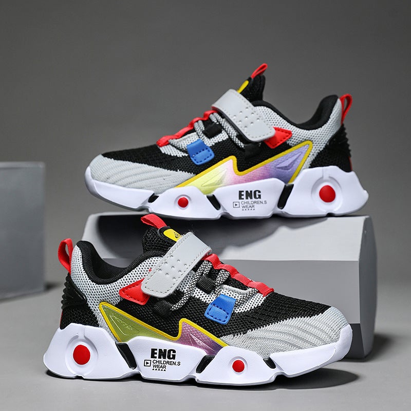 Children'S Shoes Breathable Fly-Woven Mesh Velcro Hiking Shoes For Boys And Girls, Medium And Large Kidsren'S Lightweight Student Running Shoes - Image 1