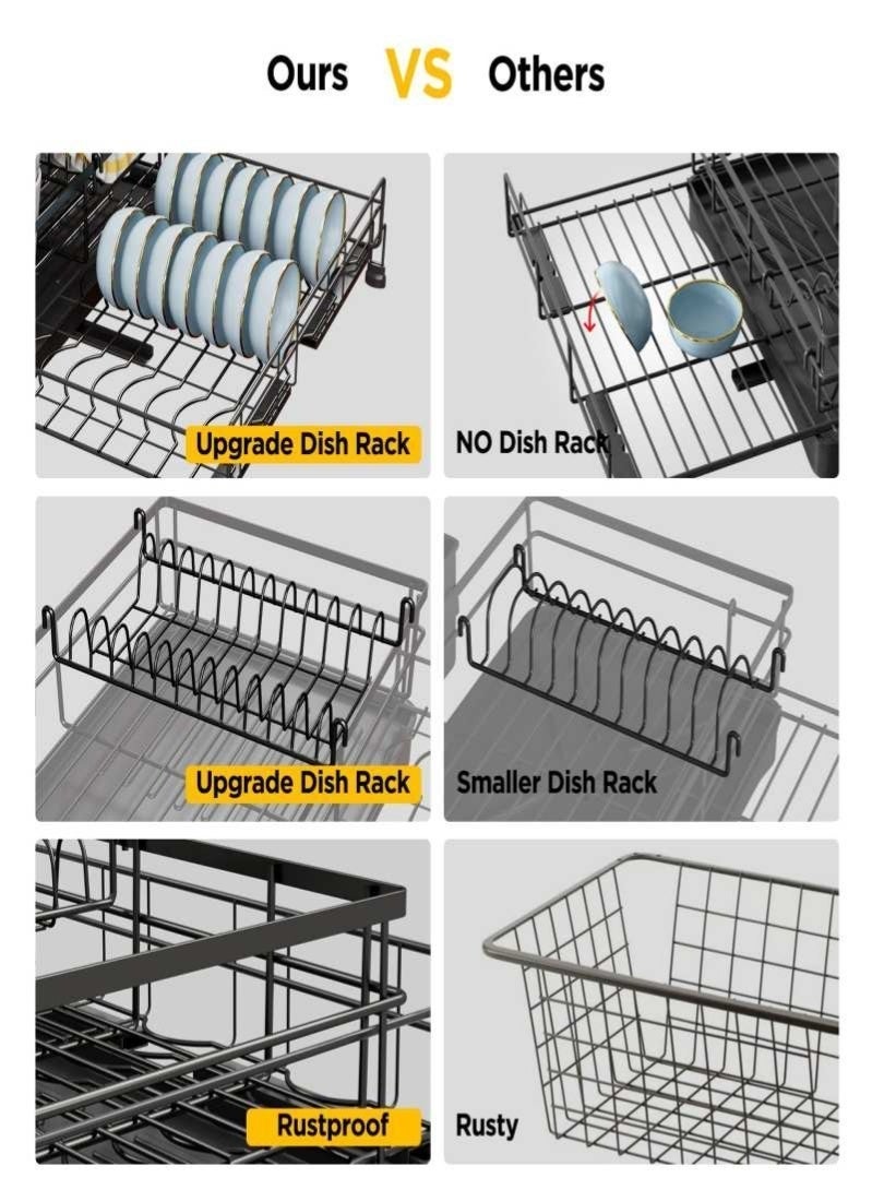 Expandable Dish Drying Rack 2-in-1 Multifunctional  Kitchen Organizer, Adjustable Drainboard & Utensil Holder, Space-Saving Dish Drainer (Black) - Image 4