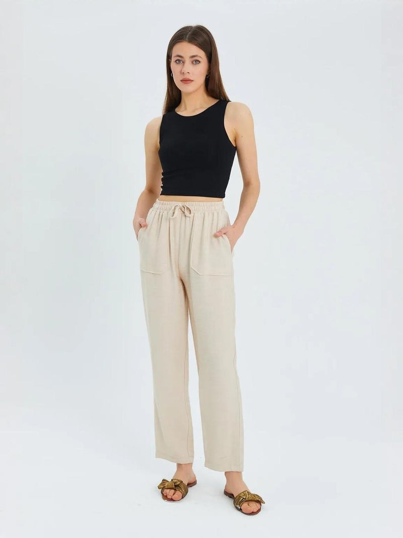 Mixray High Waist Carrot Fit Pants with Drawstring Waist - Image 1