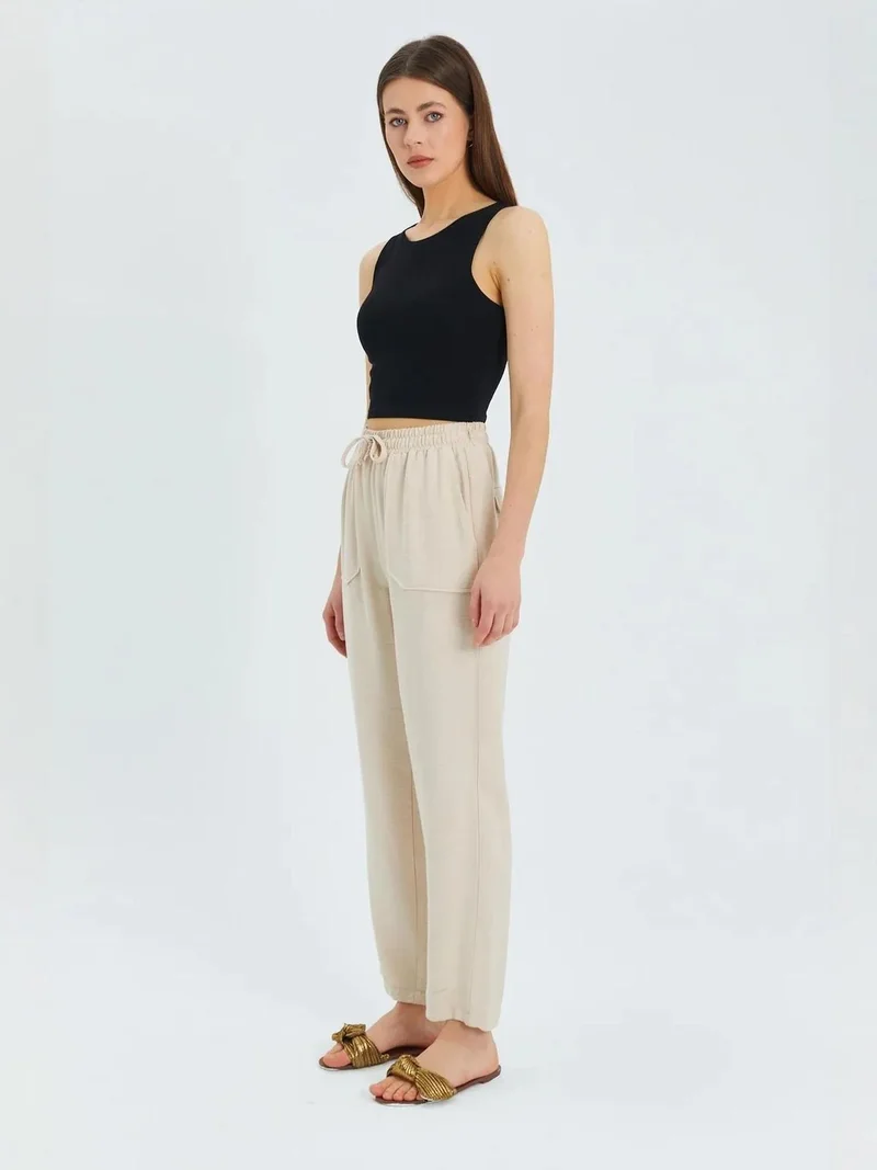 MixRay Mixray High Waist Carrot Fit Pants with Drawstring Waist