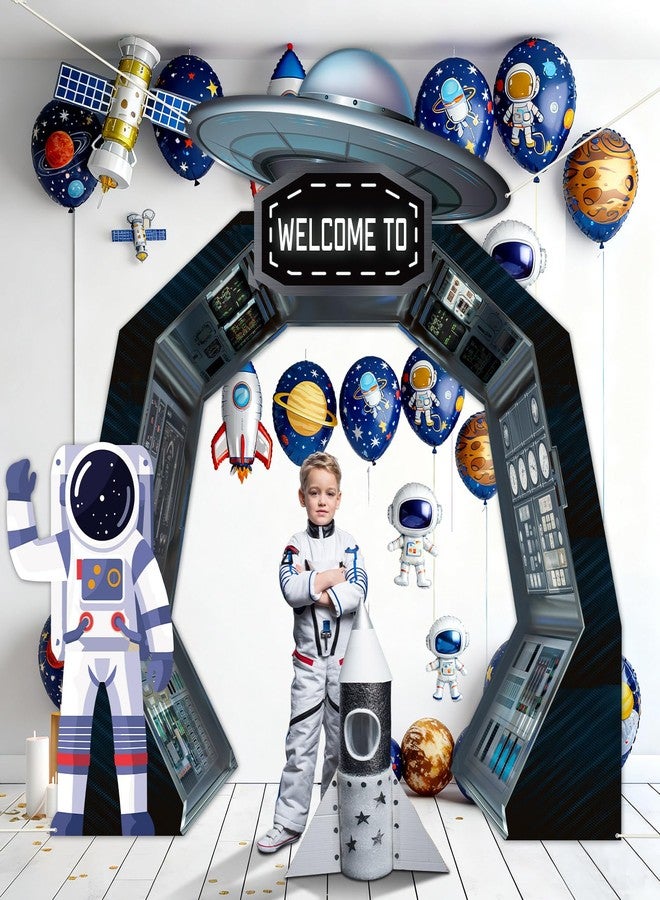 Oitnlaughter 3Pcs Outer Space Porch Banner Space Birthday Party Decorations Spaceship Hanging Banner Astronaut Planet Door Covers Backdrops for Galaxy Solar System Kids Boys Girls Birthday Photo Booth Prop - Image 4