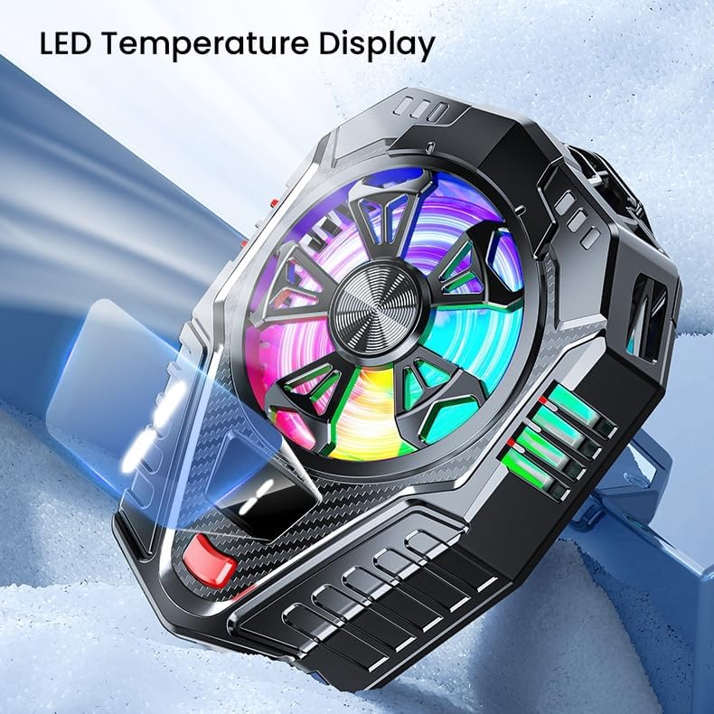 ZEKAROUL RGB Phone Cooler, 3 Levels Portable Cooling Fan with Temperature Display for iPhone iOS/Android - Image 4