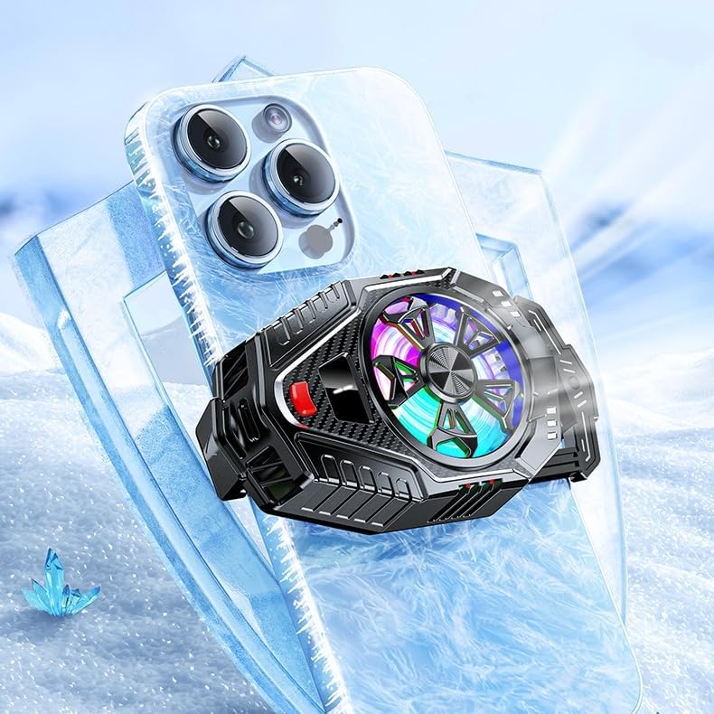 ZEKAROUL RGB Phone Cooler, 3 Levels Portable Cooling Fan with Temperature Display for iPhone iOS/Android - Image 2