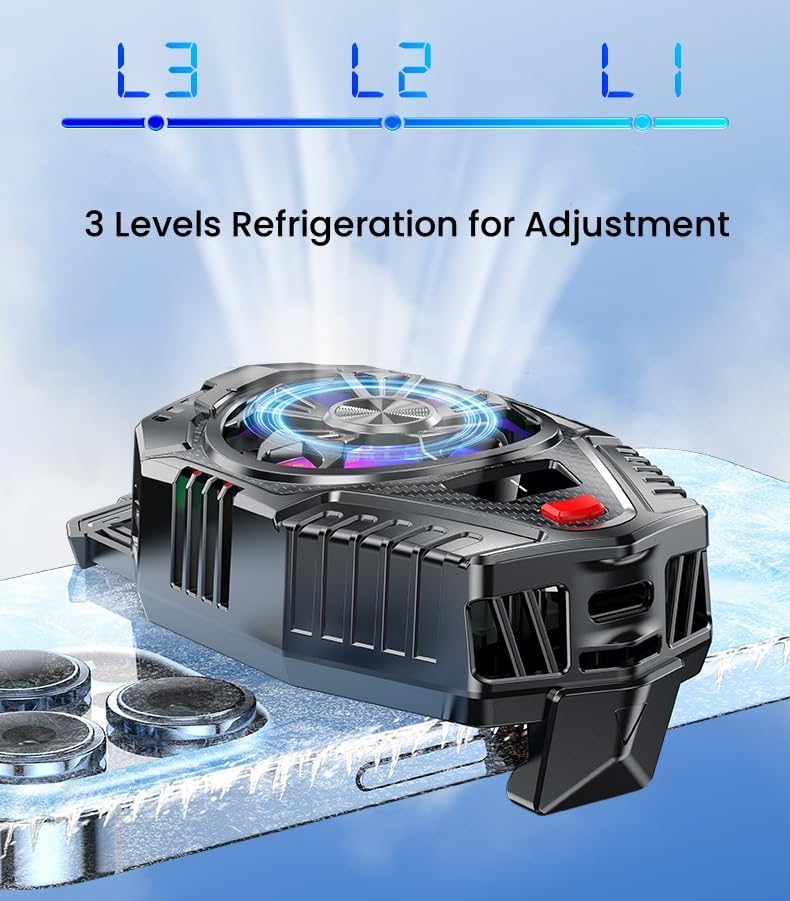 ZEKAROUL RGB Phone Cooler, 3 Levels Portable Cooling Fan with Temperature Display for iPhone iOS/Android - Image 5