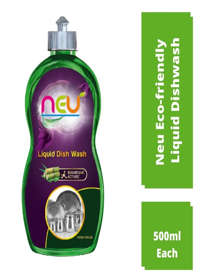 NEU Sugarcane Active Liquid Dish Wash 2x Faster Tough Grease And Oil Removal From Kitchen Utensils, Soft On Hands, Clean Tough Food Stains, Saves Water 500ml (Pack of 3) Bottle - Image 3