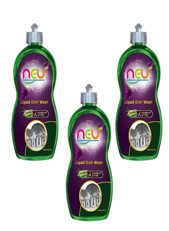 NEU Sugarcane Active Liquid Dish Wash 2x Faster Tough Grease And Oil Removal From Kitchen Utensils, Soft On Hands, Clean Tough Food Stains, Saves Water 500ml (Pack of 3) Bottle - Image 1