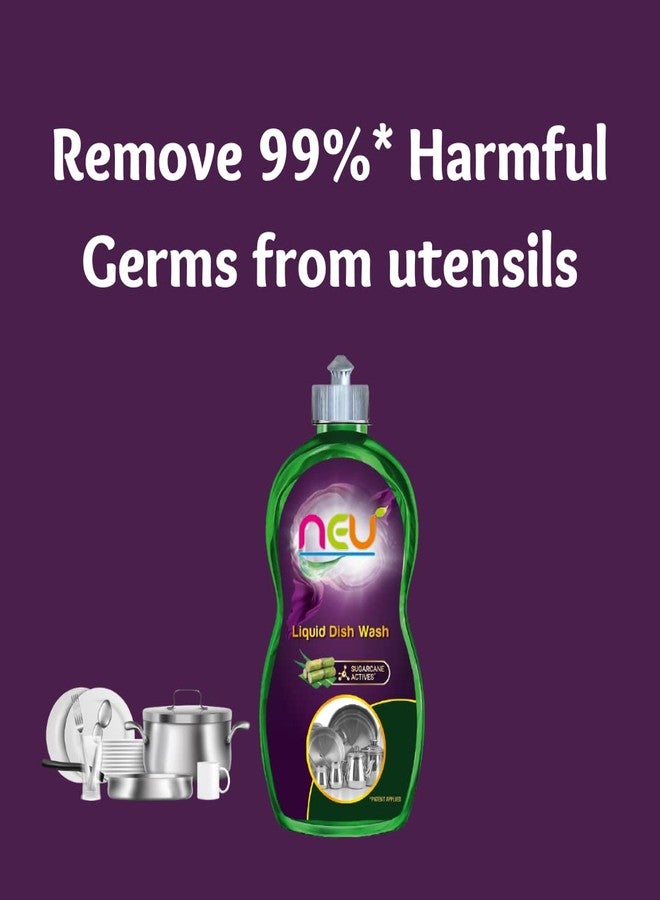 NEU Sugarcane Active Liquid Dish Wash 2x Faster Tough Grease And Oil Removal From Kitchen Utensils, Soft On Hands, Clean Tough Food Stains, Saves Water 500ml (Pack of 3) Bottle - Image 4