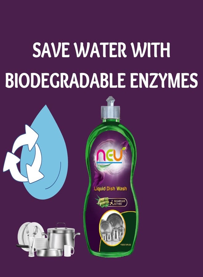 NEU Sugarcane Active Liquid Dish Wash 2x Faster Tough Grease And Oil Removal From Kitchen Utensils, Soft On Hands, Clean Tough Food Stains, Saves Water 500ml (Pack of 3) Bottle - Image 5
