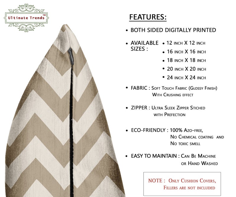 Ultimate Trends Polyester Digital Modern Printed Cushion Cover 20x20 Set of 5, Peanut Brown (UTCC-1065_ 20) - Image 3