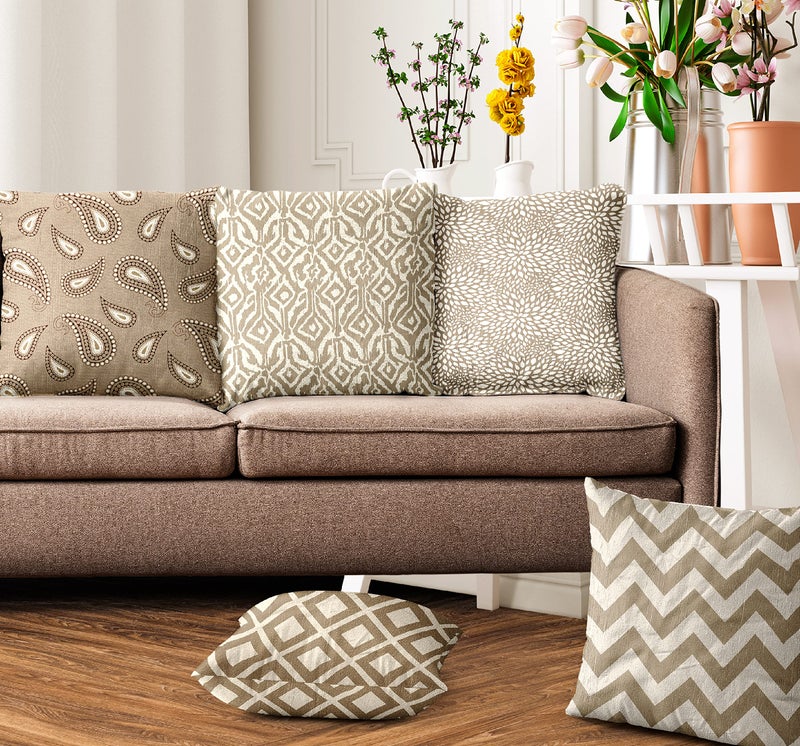 Ultimate Trends Polyester Digital Modern Printed Cushion Cover 20x20 Set of 5, Peanut Brown (UTCC-1065_ 20) - Image 1
