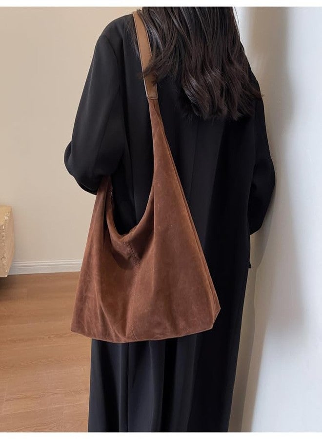 AISIWAN Women’s Trendy Suede Tote Bag Shoulder Bags For Women Fall Underarm Bag Winter Hobo Bag Work Purses Suede Travel Handbag, Brown, 15.4*3.9*11.4 inches (39*10*29 cm) - Image 4