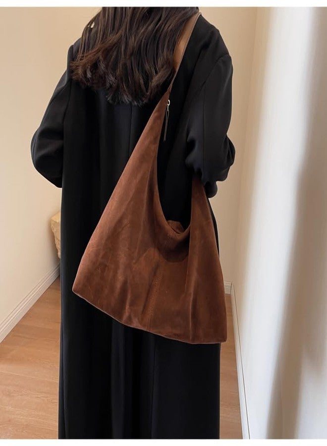 AISIWAN Women’s Trendy Suede Tote Bag Shoulder Bags For Women Fall Underarm Bag Winter Hobo Bag Work Purses Suede Travel Handbag, Brown, 15.4*3.9*11.4 inches (39*10*29 cm) - Image 2