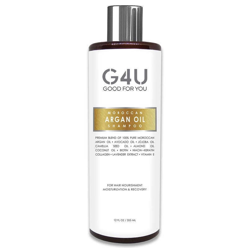 شامبو خالي من الكبريتات G4U بزيت الأركان للنساء والرجال لجميع أنواع الشعر الجاف والتالف والمجعد والشعر المعالج بالألوان 12 أونصة سائلة