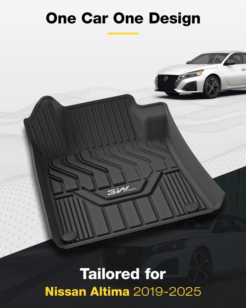 3W Floor Mats Custom Fit for Nissan Altima 2019-2023 2024 2025, TPE All Weather Accessories Custom Fit Floor Liner for Nissan Altima 1st and 2nd Row Full Set Car Mats - Image 2
