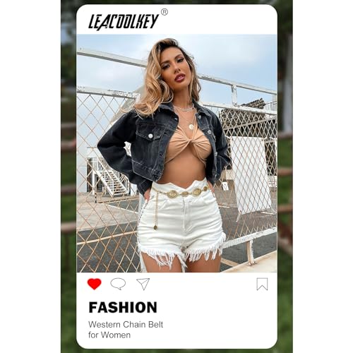 LEACOOLKEY Women Gold Western Concho Chain Belt Boho Metal Western Cowgirl Chain Belt for Dress Adjustable - Image 4