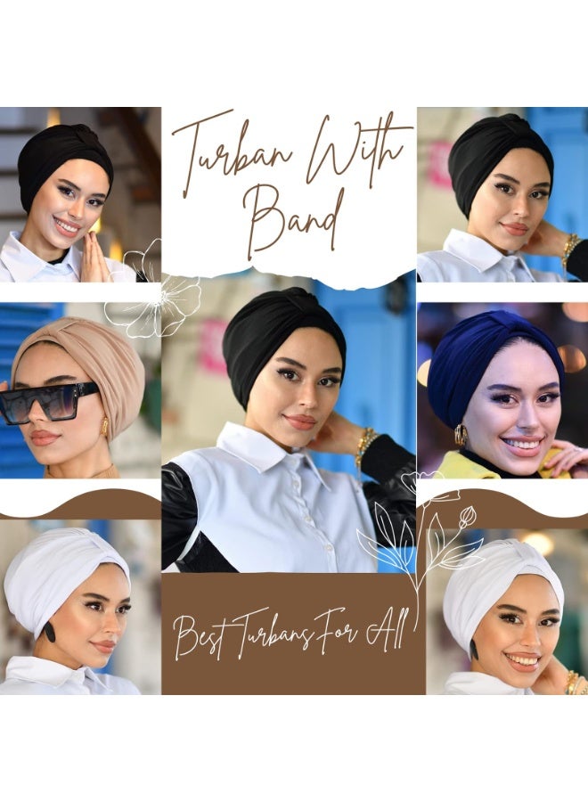 Women's Turban Head Wrap with Band, Black, Soft Breathable Stretchy Fabric, Fits 54-58 cm - Image 2