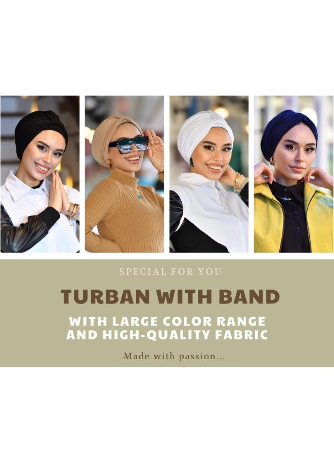Women's Turban Head Wrap with Band, Black, Soft Breathable Stretchy Fabric, Fits 54-58 cm - Image 4
