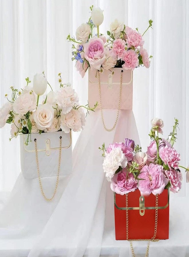 Wazoci 4pcs Paper Flower Bags for Bouquets, Flower Boxes for Arrangements, Paper Flower Gift Bags with Handles Florist Supplies for Weddings Mother's Day (Red) - Image 2