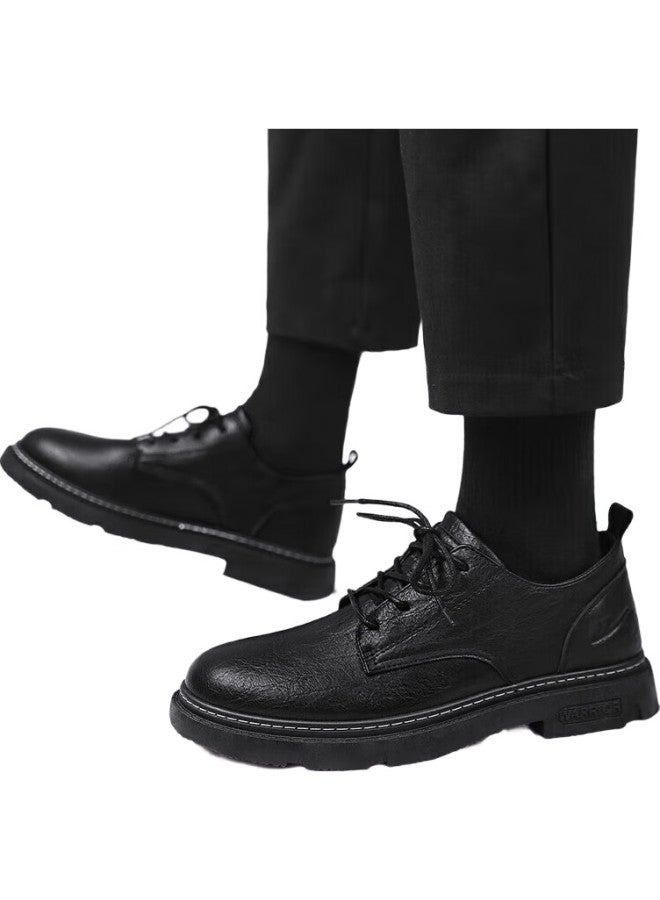 Pull Back Huili Business Casual Shoes For Men, Low-Top Work Shoes, Men'S British-Style Lace-Up Leather Shoes, 0650 Black, Size 42 - Image 1