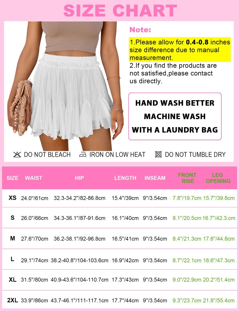 Aoudery Women's Flowy Shorts Casual Linen Boho Ruffle Mini Skirts Pleated High Waist Cute Butterfly Skorts with Pockets Summer Trendy-Gray Pink 2XL - Image 5