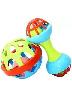 Manos Toddle Soft Ball & Dumbbell Teether Rattle Toy Pack of 2 - MulticolorInfant Toddler Rattle for Baby Girl/Baby boy  - Image 1