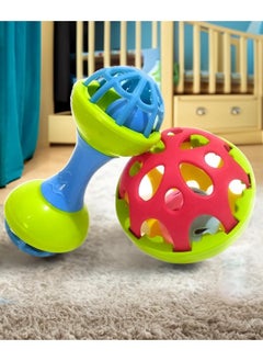 Manos Toddle Soft Ball & Dumbbell Teether Rattle Toy Pack of 2 - MulticolorInfant Toddler Rattle for Baby Girl/Baby boy  - Image 5