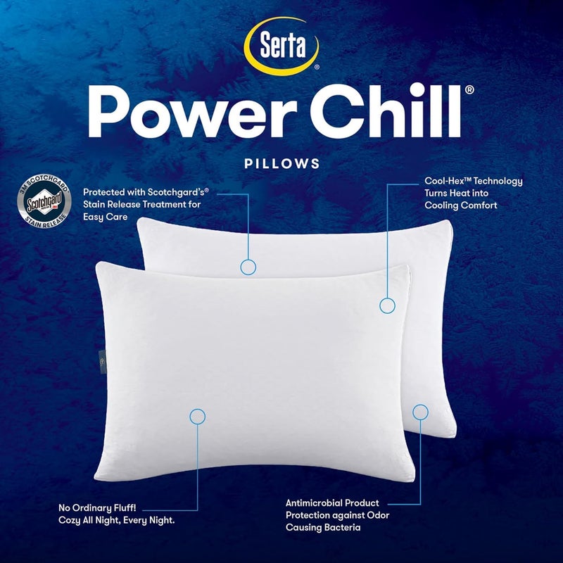 Serta Power Chill Cooling Soft/Medium Down Alternative Bed Pillows for Side, Stomach or Back Sleepers (2 Pack), Queen, White - Image 5