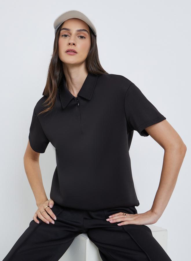 ستايلي تيشيرت بولو سادة بأكمام قصيرة - Image 1