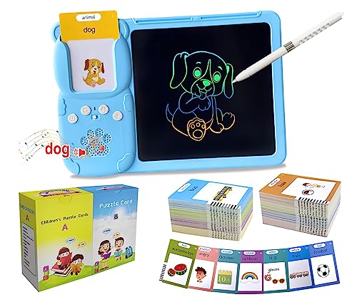 Rylai Toddler Toys Talking Flash Cards Kindergarten Learning Resources 510 Sight Words with Drawing Tablet for Speaking Doodling Sensory Toys for Kids with Autism Boys Girls 2 3 4 5 6 Blue - Image 1