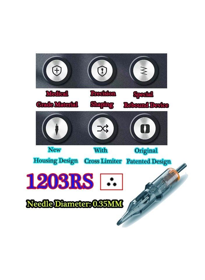 5 قطع من إبر الوشم للاستخدام مرة واحدة، إبر وشم دائرية معقمة آمنة ذات فتحة فضفاضة، مقاس 1203RS - Image 3