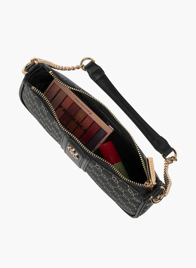 Celeste Women Monogram Print Shoulder Bag with Adjustable Strap and Zip Closure