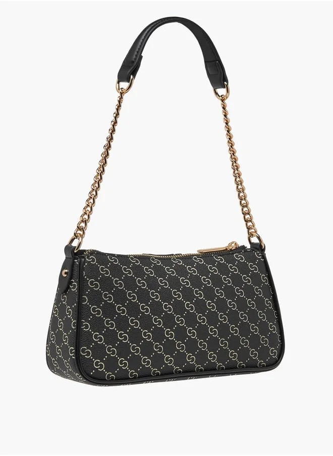 Celeste Women Monogram Print Shoulder Bag with Adjustable Strap and Zip Closure